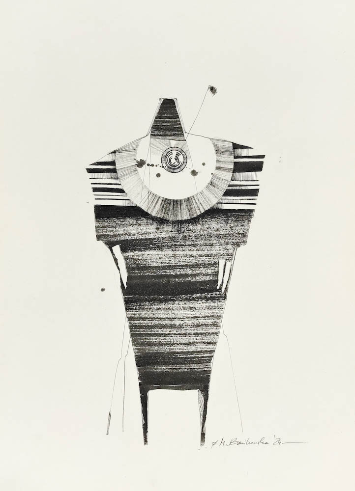 Time Keeper 2024, Małgorzata Bańkowska mono stereo ink on paper fineart artcollector dystopian surrealism