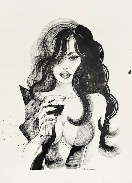 Night Out 2024, Małgorzata Bańkowska mono stereo ink on paper fineart artcollector dystopian surrealism