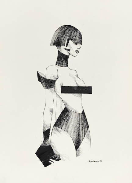 Censorship 2024, Małgorzata Bańkowska mono stereo ink on paper fineart artcollector dystopian surrealism