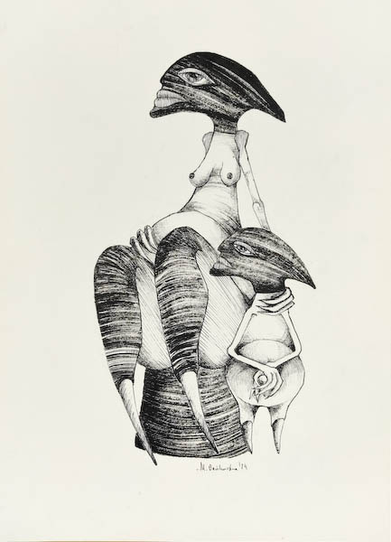 In One Direction 2024, Małgorzata Bańkowska mono stereo ink on paper fineart artcollector dystopian surrealism